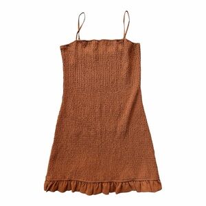 Brown Textured Sleeveless Dress